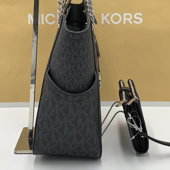 MICHAEL KORS LARGE X CHAIN SHOULDER TOTE & LARGE DOUBLE ZIP WALLET BLACK… - Picture 6 of 16